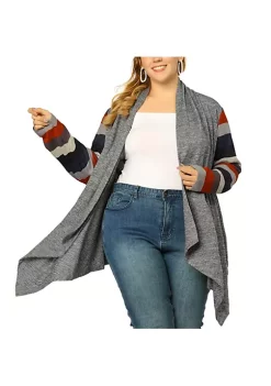 Agnes Orinda Plus Size Cardigans for Women, Open Front Striped Long Sleeve Christmas Cardigan