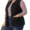 Agnes Orinda Plus Size Utility Vest for Women Lightweight Sleeveless Anorak Cargo Drawstring Jacket