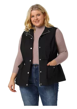 Agnes Orinda Plus Size Utility Vest for Women Lightweight Sleeveless Anorak Cargo Drawstring Jacket -Agnes Orinda Store Belk 399