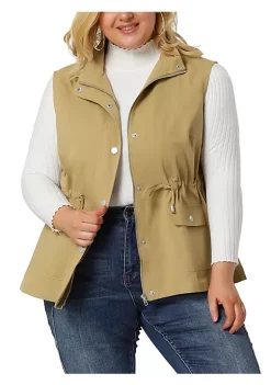 Agnes Orinda Plus Size Utility Vest for Women Lightweight Sleeveless Anorak Cargo Drawstring Jacket -Agnes Orinda Store Belk 402