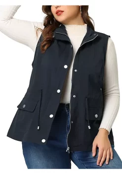 Agnes Orinda Plus Size Utility Vest for Women Lightweight Sleeveless Anorak Cargo Drawstring Jacket -Agnes Orinda Store Belk 403