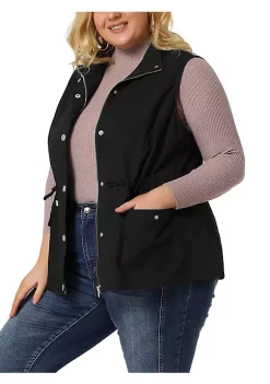 Agnes Orinda Plus Size Utility Vest for Women Lightweight Sleeveless Anorak Cargo Drawstring Jacket -Agnes Orinda Store Belk 404