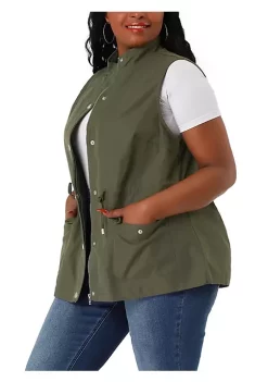 Agnes Orinda Plus Size Utility Vest for Women Lightweight Sleeveless Anorak Cargo Drawstring Jacket -Agnes Orinda Store Belk 405
