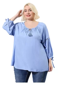 Agnes Orinda Women's Plus Size Raglan Sleeves Hollow Out Tie Neck Tunic Peasant Tops -Agnes Orinda Store Belk 411