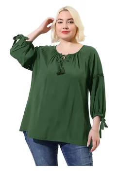 Agnes Orinda Women's Plus Size Raglan Sleeves Hollow Out Tie Neck Tunic Peasant Tops -Agnes Orinda Store Belk 414