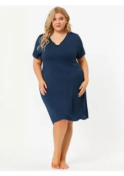 Agnes Orinda Women's Plus Size Lace Nightgown for Women Short Sleeves V Neck Pajamas Sleepwear Dress, Rayon Sleepshirt Nightdress Regular Fit Gown Dress -Agnes Orinda Store Belk 421