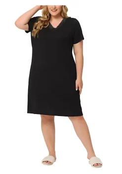 Agnes Orinda Women's Plus Size Lace Nightgown for Women Short Sleeves V Neck Pajamas Sleepwear Dress, Rayon Sleepshirt Nightdress Regular Fit Gown Dress -Agnes Orinda Store Belk 424