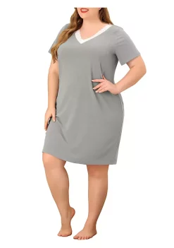Agnes Orinda Women's Plus Size Lace Nightgown for Women Short Sleeves V Neck Pajamas Sleepwear Dress, Rayon Sleepshirt Nightdress Regular Fit Gown Dress -Agnes Orinda Store Belk 425