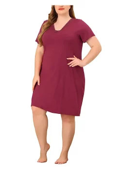 Agnes Orinda Women's Plus Size Lace Nightgown for Women Short Sleeves V Neck Pajamas Sleepwear Dress, Rayon Sleepshirt Nightdress Regular Fit Gown Dress -Agnes Orinda Store Belk 426