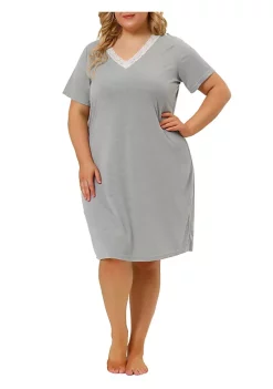 Agnes Orinda Women's Plus Size Lace Nightgown for Women Short Sleeves V Neck Pajamas Sleepwear Dress, Rayon Sleepshirt Nightdress Regular Fit Gown Dress -Agnes Orinda Store Belk 427