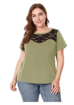 Agnes Orinda Women's Plus Size Top Short Sleeve Hollow Mesh Casual Lace Tops Valentines Day