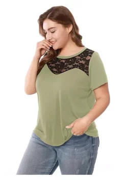 Agnes Orinda Women's Plus Size Top Short Sleeve Hollow Mesh Casual Lace Tops Valentines Day -Agnes Orinda Store Belk 431