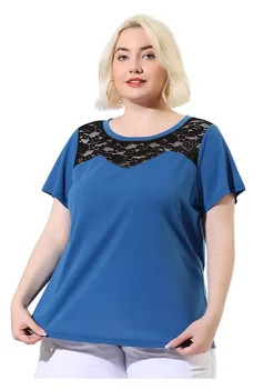 Agnes Orinda Women's Plus Size Top Short Sleeve Hollow Mesh Casual Lace Tops Valentines Day -Agnes Orinda Store Belk 434
