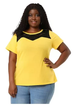 Agnes Orinda Women's Plus Size Top Short Sleeve Hollow Mesh Casual Lace Tops Valentines Day -Agnes Orinda Store Belk 435