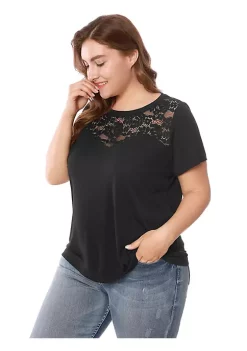 Agnes Orinda Women's Plus Size Top Short Sleeve Hollow Mesh Casual Lace Tops Valentines Day -Agnes Orinda Store Belk 437