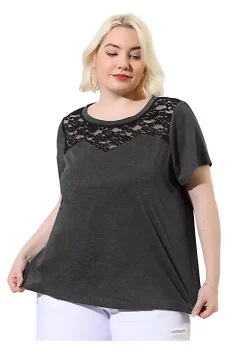 Agnes Orinda Women's Plus Size Top Short Sleeve Hollow Mesh Casual Lace Tops Valentines Day -Agnes Orinda Store Belk 439