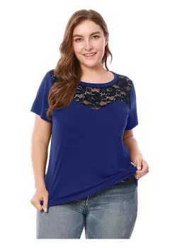 Agnes Orinda Women's Plus Size Top Short Sleeve Hollow Mesh Casual Lace Tops Valentines Day -Agnes Orinda Store Belk 440