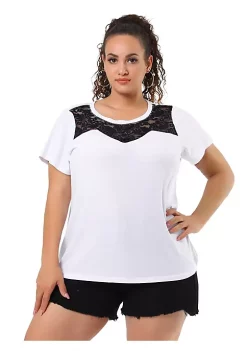 Agnes Orinda Women's Plus Size Top Short Sleeve Hollow Mesh Casual Lace Tops Valentines Day -Agnes Orinda Store Belk 441