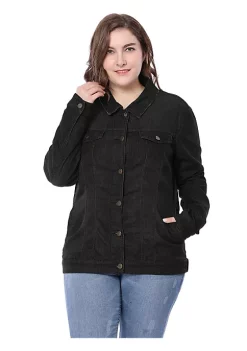 Agnes Orinda Women's Plus Size Stitching Button Front Washed Denim Jacket -Agnes Orinda Store Belk 444