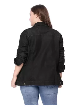 Agnes Orinda Women's Plus Size Stitching Button Front Washed Denim Jacket -Agnes Orinda Store Belk 446