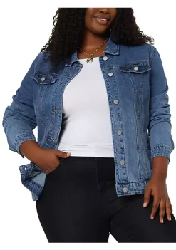 Agnes Orinda Women's Plus Size Stitching Button Front Washed Denim Jacket -Agnes Orinda Store Belk 449