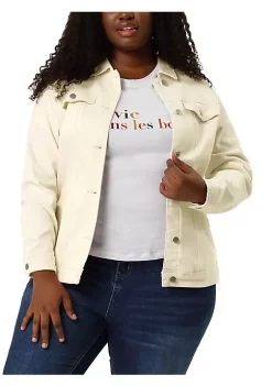 Agnes Orinda Women's Plus Size Stitching Button Front Washed Denim Jacket -Agnes Orinda Store Belk 454