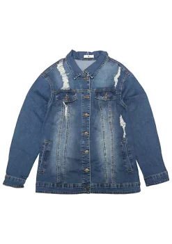 Agnes Orinda Women's Plus Size Stitching Button Front Washed Denim Jacket -Agnes Orinda Store Belk 455