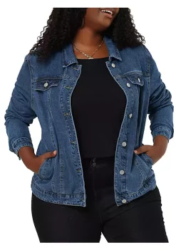 Agnes Orinda Women's Plus Size Stitching Button Front Washed Denim Jacket -Agnes Orinda Store Belk 461
