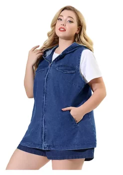 Agnes Orinda Plus Size Denim Vest for Women Sleeveless Hoodie Casual Jackets Vests -Agnes Orinda Store Belk 467