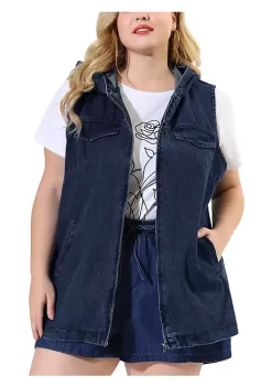 Agnes Orinda Plus Size Denim Vest for Women Sleeveless Hoodie Casual Jackets Vests -Agnes Orinda Store Belk 471