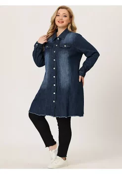 Agnes Orinda Plus Size Jeans Jackets for Women Long Sleeve Button Down Ripped Long Denim Jacket -Agnes Orinda Store Belk 474