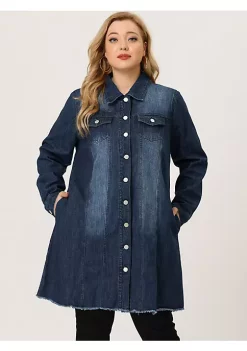 Agnes Orinda Plus Size Jeans Jackets for Women Long Sleeve Button Down Ripped Long Denim Jacket -Agnes Orinda Store Belk 475