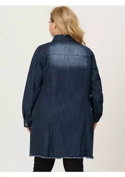 Agnes Orinda Plus Size Jeans Jackets for Women Long Sleeve Button Down Ripped Long Denim Jacket -Agnes Orinda Store Belk 476