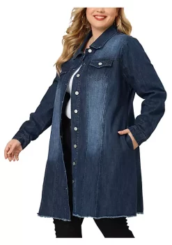 Agnes Orinda Plus Size Jeans Jackets for Women Long Sleeve Button Down Ripped Long Denim Jacket -Agnes Orinda Store Belk 477