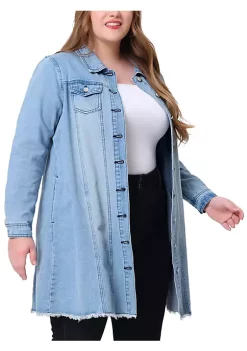 Agnes Orinda Plus Size Jeans Jackets for Women Long Sleeve Button Down Ripped Long Denim Jacket -Agnes Orinda Store Belk 480