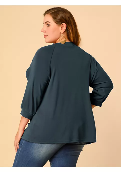 Agnes Orinda Women's Plus Size Puff Sleeve Solid Top, Round Neck Button Decor Casual Tunic Tops 7 Agnes Orinda Women's Plus Size Puff Sleeve Solid Top, Round Neck Button Decor Casual Tunic Tops - Image 5