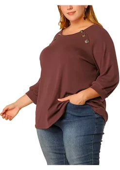 Agnes Orinda Women's Plus Size Puff Sleeve Solid Top, Round Neck Button Decor Casual Tunic Tops 14 Agnes Orinda Women's Plus Size Puff Sleeve Solid Top, Round Neck Button Decor Casual Tunic Tops -Agnes Orinda Store Belk 486