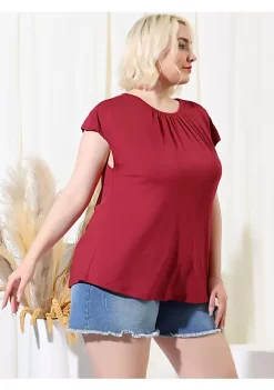 Agnes Orinda Women's Plus Size Short Sleeves Blouses, Ruched Round Neck Casual Top -Agnes Orinda Store Belk 490