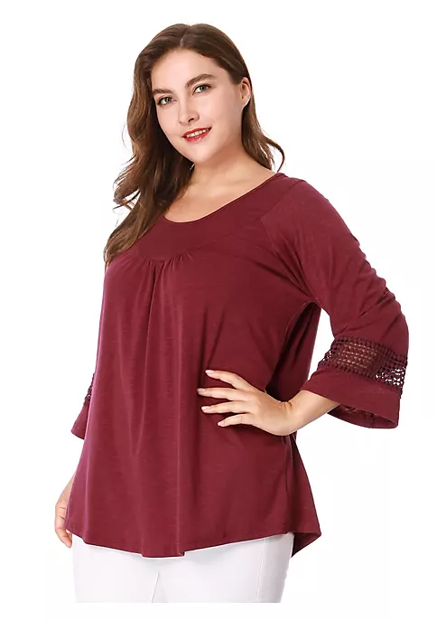 Agnes Orinda Women's Plus Size Crochet Panel Kimono Raglan Sleeves Ruched Front Tops 4 Agnes Orinda Women's Plus Size Crochet Panel Kimono Raglan Sleeves Ruched Front Tops - Image 2