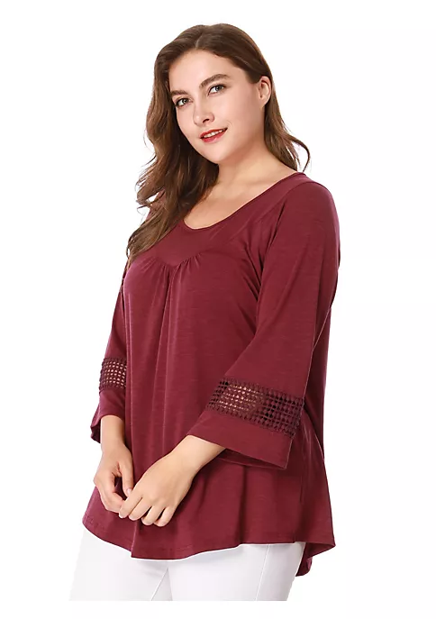 Agnes Orinda Women's Plus Size Crochet Panel Kimono Raglan Sleeves Ruched Front Tops 5 Agnes Orinda Women's Plus Size Crochet Panel Kimono Raglan Sleeves Ruched Front Tops - Image 3