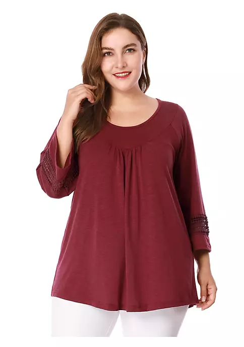 Agnes Orinda Women's Plus Size Crochet Panel Kimono Raglan Sleeves Ruched Front Tops 8 Agnes Orinda Women's Plus Size Crochet Panel Kimono Raglan Sleeves Ruched Front Tops - Image 6