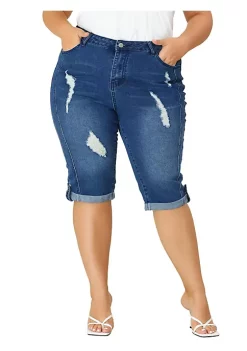 Agnes Orinda Plus Size Denim Capri for Women Mid-Rise Casual Chambray Curvy Skinny Stretch Denim Capri Jean -Agnes Orinda Store Belk 5