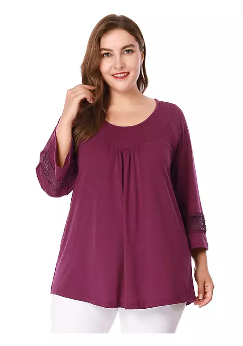 Agnes Orinda Women's Plus Size Crochet Panel Kimono Raglan Sleeves Ruched Front Tops 10 Agnes Orinda Women's Plus Size Crochet Panel Kimono Raglan Sleeves Ruched Front Tops - Image 8