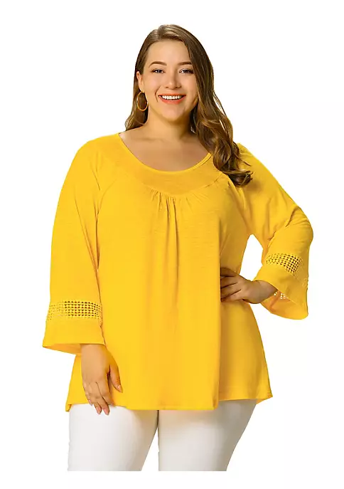 Agnes Orinda Women's Plus Size Crochet Panel Kimono Raglan Sleeves Ruched Front Tops 11 Agnes Orinda Women's Plus Size Crochet Panel Kimono Raglan Sleeves Ruched Front Tops - Image 9