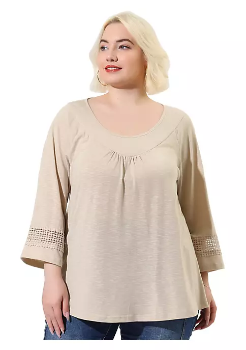 Agnes Orinda Women's Plus Size Crochet Panel Kimono Raglan Sleeves Ruched Front Tops 13 Agnes Orinda Women's Plus Size Crochet Panel Kimono Raglan Sleeves Ruched Front Tops - Image 11