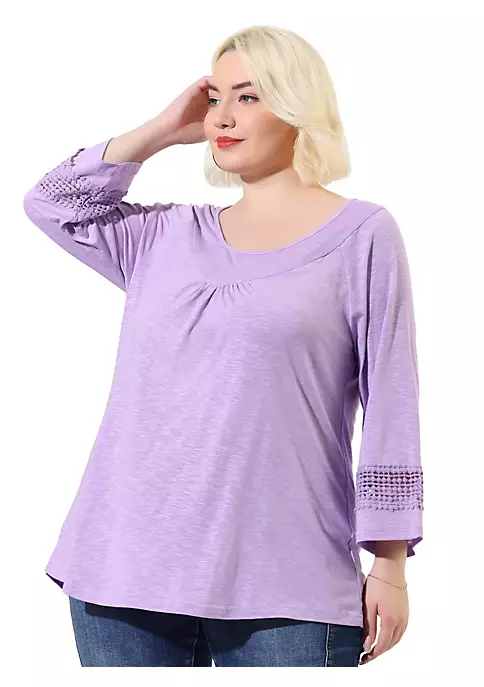 Agnes Orinda Women's Plus Size Crochet Panel Kimono Raglan Sleeves Ruched Front Tops 15 Agnes Orinda Women's Plus Size Crochet Panel Kimono Raglan Sleeves Ruched Front Tops - Image 13