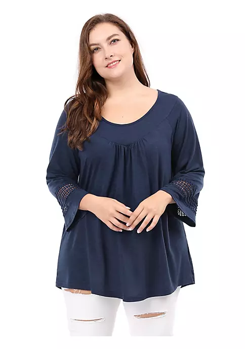 Agnes Orinda Women's Plus Size Crochet Panel Kimono Raglan Sleeves Ruched Front Tops 16 Agnes Orinda Women's Plus Size Crochet Panel Kimono Raglan Sleeves Ruched Front Tops - Image 14