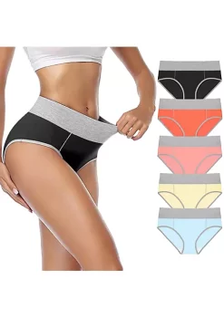 Agnes Orinda Women's Soft Cotton Briefs Ladies Mid-High Waisted Full Coverage Panties 5 Packs -Agnes Orinda Store Belk 521