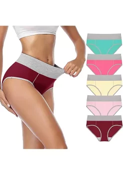Agnes Orinda Women's Soft Cotton Briefs Ladies Mid-High Waisted Full Coverage Panties 5 Packs -Agnes Orinda Store Belk 522