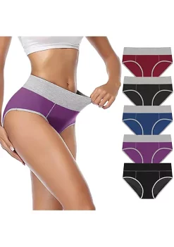 Agnes Orinda Women's Soft Cotton Briefs Ladies Mid-High Waisted Full Coverage Panties 5 Packs -Agnes Orinda Store Belk 523